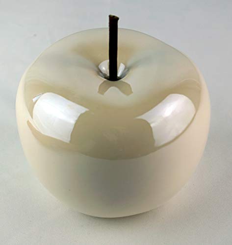 Juego de 2 figuras decorativas de cristal con forma de manzana, color blanco perla, de cerámica brillante, 15 cm de diámetro, 12 cm de altura, modernas figuras de cerámica, para el salón o la fruta