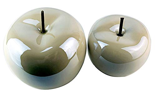Juego de 2 figuras decorativas de cristal con forma de manzana, color blanco perla, de cerámica brillante, 15 cm de diámetro, 12 cm de altura, modernas figuras de cerámica, para el salón o la fruta