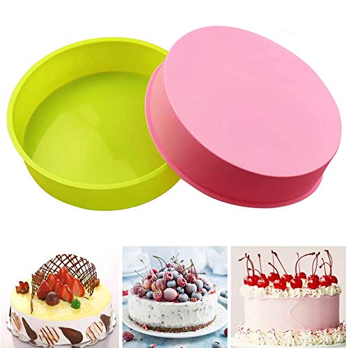 Juego de 2 moldes de silicona redondos para tartas, Capas de Pastel Moldes Redondos de Silicona Cake Pan Hornear Molde Placa de Pizza DIY Molde Herramientas Redondas 8”