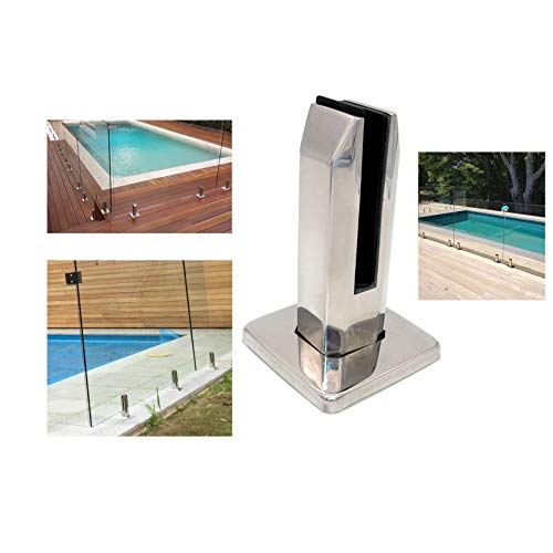 Juego de 2 postes de panel de vidrio de acero inoxidable NUZAMAS 304, cuadrado, cerca de piscina, jardín, abrazadera de cercado de balcón, poste de balaustrada de espiga redonda, montado en el piso