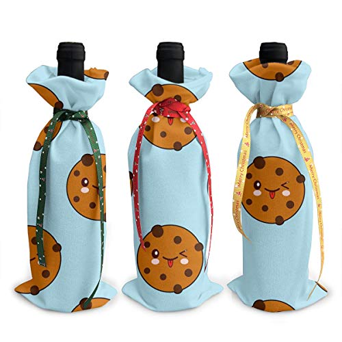 Juego de 3 bolsas de botella de vino – perfecto para regalos de vino de Navidad y otros – Ideal para decoración de fiestas de Navidad – Galletas de chocolate con chips