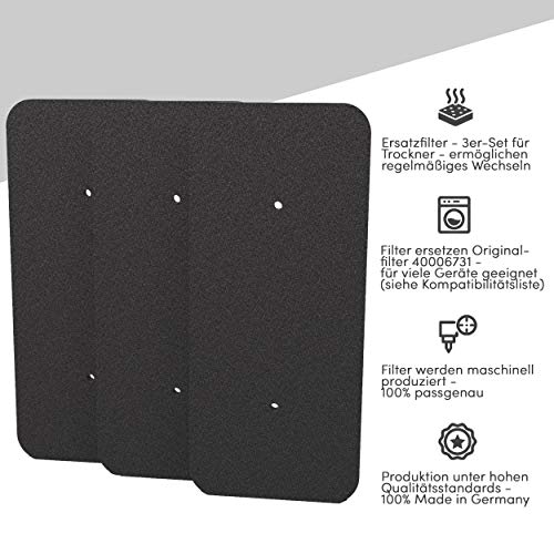 Juego de 3 filtros para secadora Hoover 40006731 I filtro para secadora I 275 x 125 mm I filtro de esponja, filtro de pelusa, esponja de filtro para secador de bomba de calor de ANDRADO