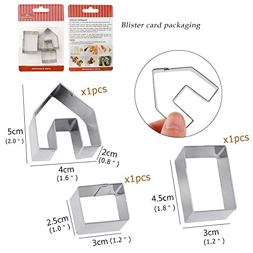Juego de 3 moldes para galletas de casa de Navidad, mini cortadores de galletas de acero inoxidable, para chocolate, casita pequeña, herramientas de decoración para hornear