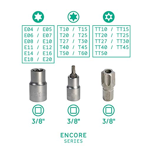 Juego de 34 vasos y puntas Torx de 3/8" de WIESEMANN 1893 | Acero al cromo vanadio | Con vasos de carraca y puntas Torx | Puntas para tornillos Torx de seguridad I 80164