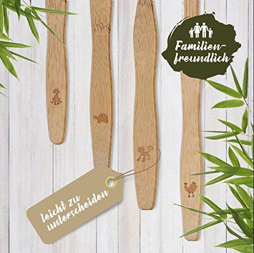 Juego de 4 cepillos de dientes de bambú con madera de bambú pura, veganos, biodegradables, 100 % libres de BPA, cerdas con carbón vegetal de bambú para una mejor limpieza