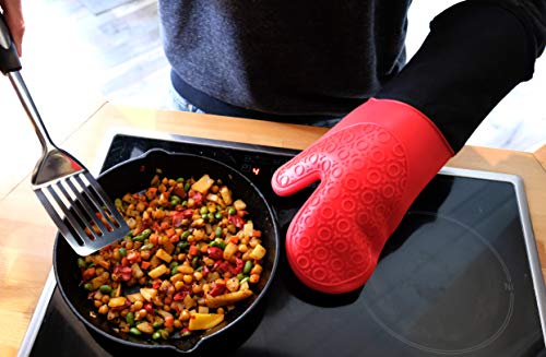 Juego de 4 Manoplas de Silicona para Horno, Resistentes al Calor, Antideslizantes, con Textura - Rojo