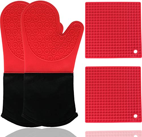 Juego de 4 Manoplas de Silicona para Horno, Resistentes al Calor, Antideslizantes, con Textura - Rojo