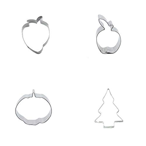 Juego de 4 moldes cortadores de galletas de metal para árbol de Navidad, calabaza, manzana, fresa, galletas, fondant, pan de jengibre