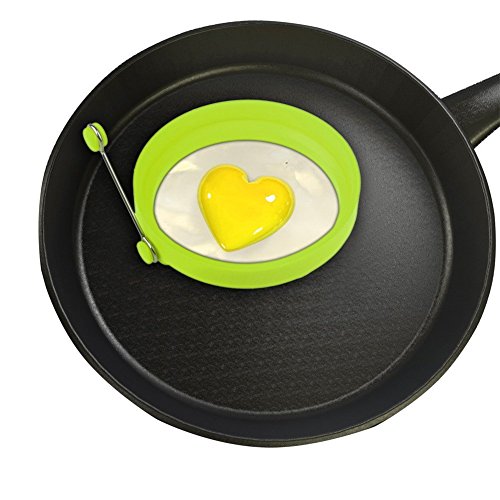 Juego de 4 moldes de silicona de alta calidad con forma de aro, para freír huevos o para hacer tortitasMoldes de silicona antiadherentes para repostería, redondos con asa, paquete de 4.