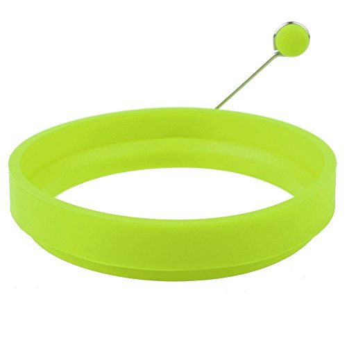 Juego de 4 moldes de silicona de alta calidad con forma de aro, para freír huevos o para hacer tortitasMoldes de silicona antiadherentes para repostería, redondos con asa, paquete de 4.