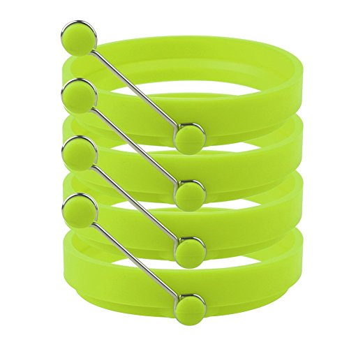 Juego de 4 moldes de silicona de alta calidad con forma de aro, para freír huevos o para hacer tortitasMoldes de silicona antiadherentes para repostería, redondos con asa, paquete de 4.