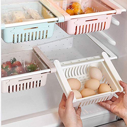 Juego de 4 organizadores de cajón para nevera, refrigerador, estante de almacenamiento para congelador, organizador de cocina y ahorro de espacio (4)