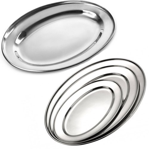 Juego de 4 platos de acero inoxidable de 20 cm con forma ovalada para servir platos de cocina con acabado de espejo