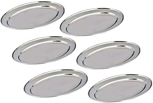 Juego de 4 platos de acero inoxidable de 20 cm con forma ovalada para servir platos de cocina con acabado de espejo