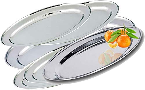 Juego de 4 platos de acero inoxidable de 20 cm con forma ovalada para servir platos de cocina con acabado de espejo