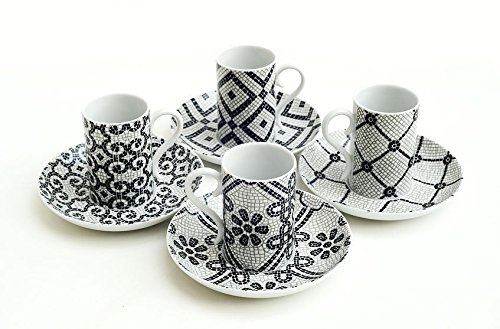Juego de 4 tazas de café y platillos de porcelana portuguesa Vista Alegre.