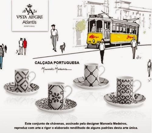 Juego de 4 tazas de café y platillos de porcelana portuguesa Vista Alegre.