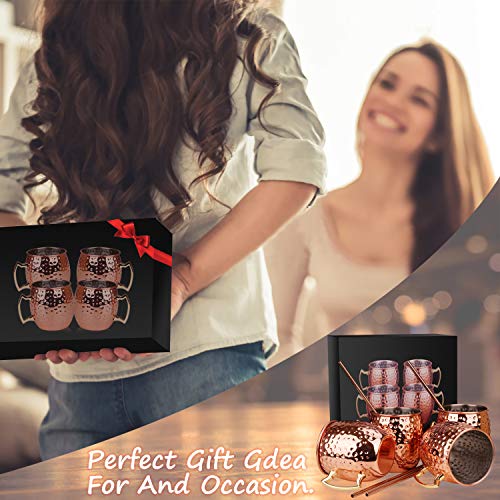 Juego de 4 tazas de cobre seguras para alimentos con pajita hecha a mano de cobre puro, taza de cocina para comer y entretener, ideal para regalo