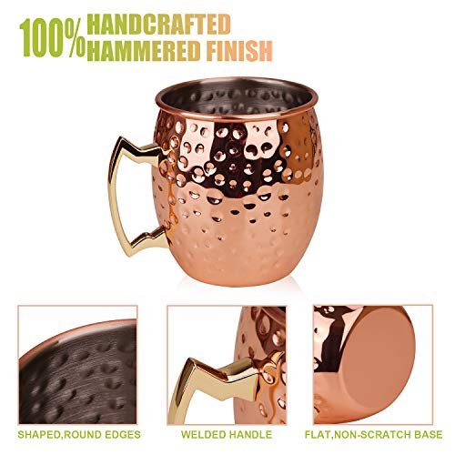 Juego de 4 tazas de cobre seguras para alimentos con pajita hecha a mano de cobre puro, taza de cocina para comer y entretener, ideal para regalo