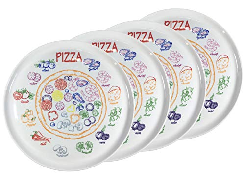 Juego de 4 Unidades Pizza Platos Desayuno Porcelana auténtica. Diámetro 300 mm con interessantem Pizza de Ingredientes Decorativo de