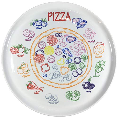 Juego de 4 Unidades Pizza Platos Desayuno Porcelana auténtica. Diámetro 300 mm con interessantem Pizza de Ingredientes Decorativo de