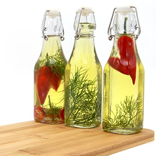 Juego de 6 botellas Clip Top Preserve | Botellas de vidrio hermético Dispensador Cruet | Vinagre de aceite Cerveza Vino Soda | M&W 250ml