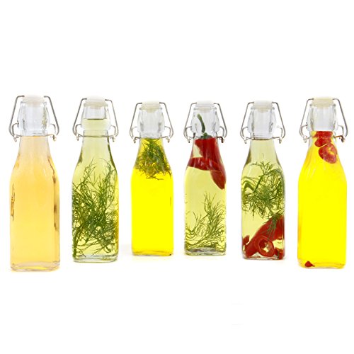Juego de 6 botellas Clip Top Preserve | Botellas de vidrio hermético Dispensador Cruet | Vinagre de aceite Cerveza Vino Soda | M&W 250ml