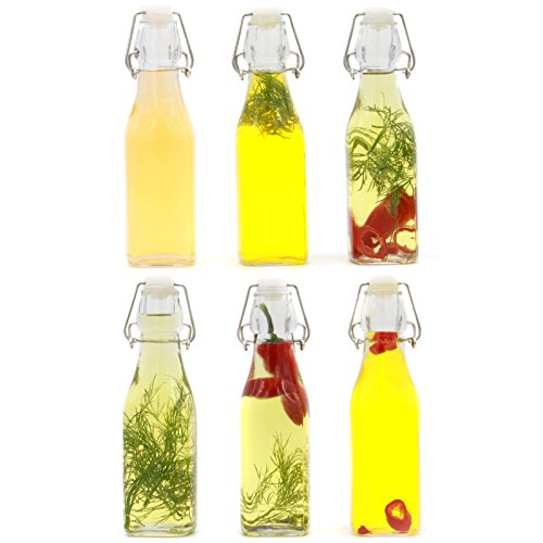 Juego de 6 botellas Clip Top Preserve | Botellas de vidrio hermético Dispensador Cruet | Vinagre de aceite Cerveza Vino Soda | M&W 250ml