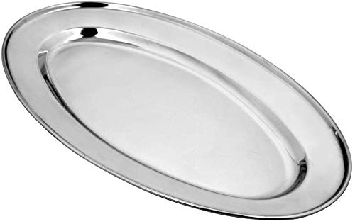 Juego de 6 platos de acero inoxidable multiusos con forma ovalada de 30 cm, con acabado de espejo.
