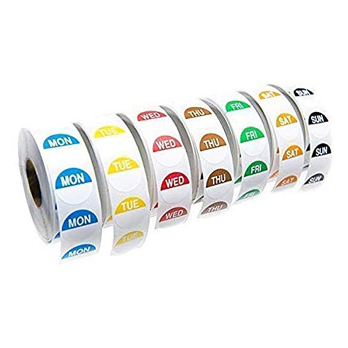 Juego de 7 rollos con pegatinas de los días de la semana, dispensadores de etiquetas individuales para catering