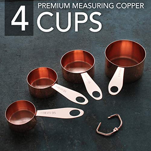 Juego de 9 Piezas de Tazas y Cucharas Medidoras | de Cobre y Acero Inoxidable brillante |con Medidas grabadas | Para ingredientes secos y líquidos, cocinar y hornear
