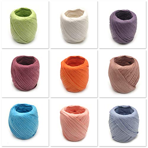 Juego de 9 Rollos de Cinta de Papel de Rafia,9 Colores, Colorido Hilo de Yute Natural Para Manualidades Bricolaje, Papel de Regalo Guita
