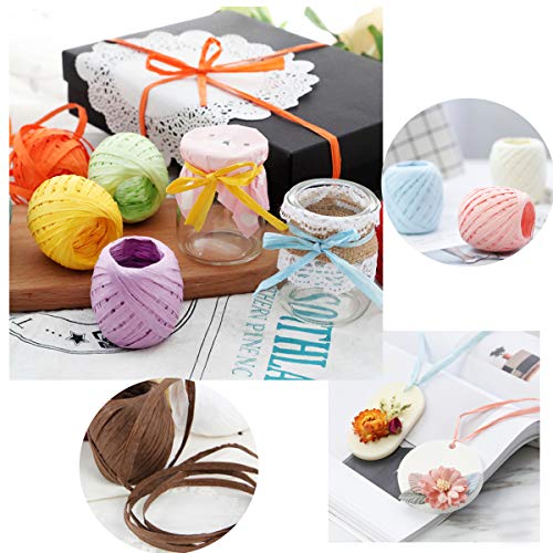 Juego de 9 Rollos de Cinta de Papel de Rafia,9 Colores, Colorido Hilo de Yute Natural Para Manualidades Bricolaje, Papel de Regalo Guita