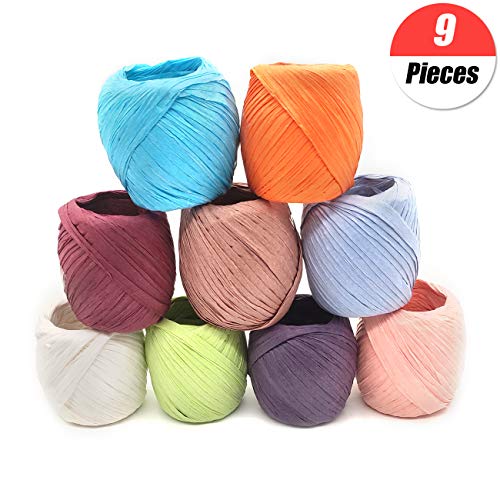 Juego de 9 Rollos de Cinta de Papel de Rafia,9 Colores, Colorido Hilo de Yute Natural Para Manualidades Bricolaje, Papel de Regalo Guita