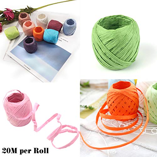 Juego de 9 Rollos de Cinta de Papel de Rafia,9 Colores, Colorido Hilo de Yute Natural Para Manualidades Bricolaje, Papel de Regalo Guita