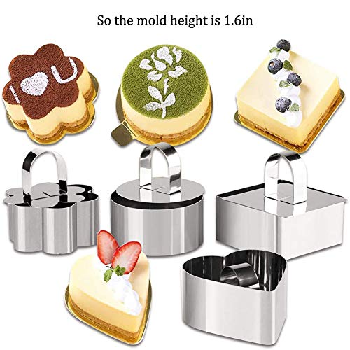 Juego de anillos de postre de acero inoxidable, 8 unidades, para tartas y mousse de tartas, moldes para hornear con empujador para hacer postres, color plateado