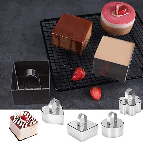 Juego de anillos de postre de acero inoxidable, 8 unidades, para tartas y mousse de tartas, moldes para hornear con empujador para hacer postres, color plateado
