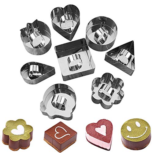 Juego de anillos de postre de acero inoxidable, 8 unidades, para tartas y mousse de tartas, moldes para hornear con empujador para hacer postres, color plateado