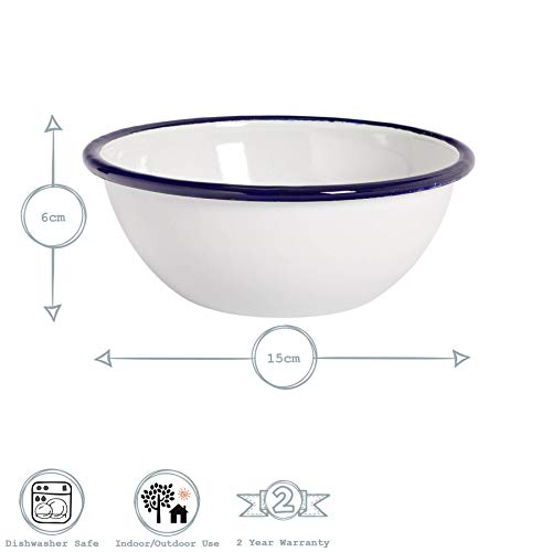 Juego de Boles para Cereales - Esmalte Blanco Tradicional y Borde Azul - 155 mm - Pack de 2