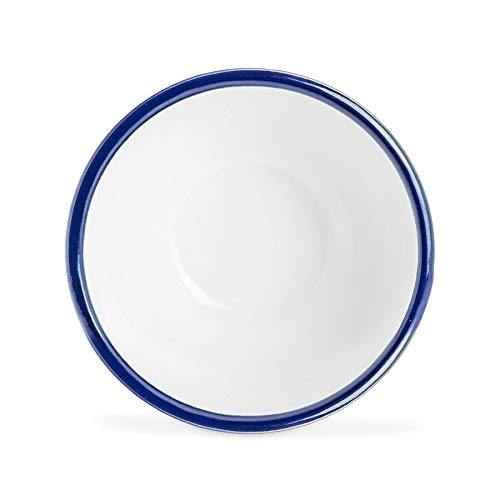 Juego de Boles para Cereales - Esmalte Blanco Tradicional y Borde Azul - 155 mm - Pack de 2