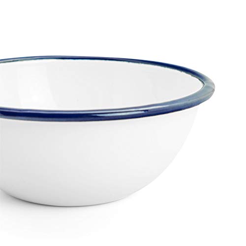 Juego de Boles para Cereales - Esmalte Blanco Tradicional y Borde Azul - 155 mm - Pack de 4