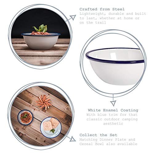 Juego de Boles para Cereales - Esmalte Blanco Tradicional y Borde Azul - 155 mm - Pack de 6