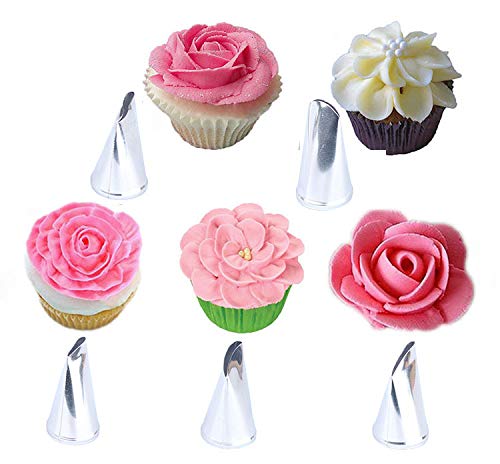 Juego de boquillas para decoración de pasteles, de acero inoxidable, incluye 5 boquillas de glaseado de hojas, 3 puntas de césped, 5 puntas de ribete de flores