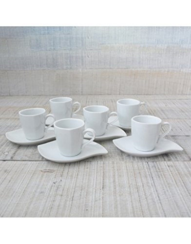 Juego de Café de Diseño Original 6 Tazas y 6 Platos con Forma de lágrima 100cc Cerámica Hogar y mas