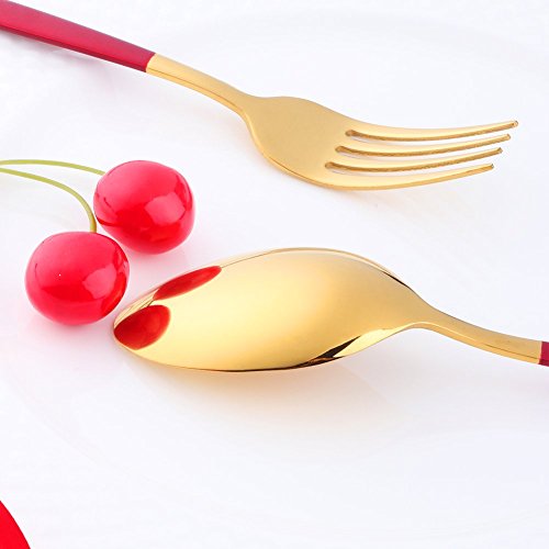 Juego de cubiertos de acero inoxidable, 16 piezas Mostrada Manija roja Juego de vajilla para 4, Buyer Star Batería de cocina Utensilios