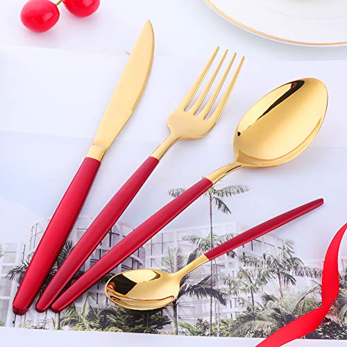 Juego de cubiertos de acero inoxidable, 16 piezas Mostrada Manija roja Juego de vajilla para 4, Buyer Star Batería de cocina Utensilios