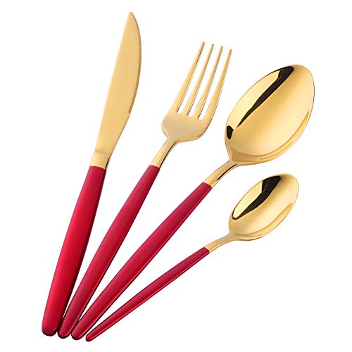 Juego de cubiertos de acero inoxidable, 16 piezas Mostrada Manija roja Juego de vajilla para 4, Buyer Star Batería de cocina Utensilios