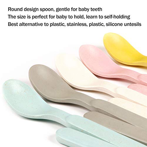 Juego de cucharas y tenedores de bambú para niños para la alimentación del bebé - Paquete de utensilios de vajilla para niños, apto para lavavajillas - Vajilla natural, sin plástico, juego de 10