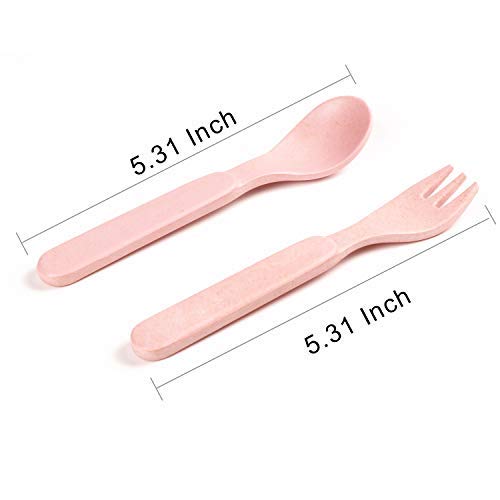Juego de cucharas y tenedores de bambú para niños para la alimentación del bebé - Paquete de utensilios de vajilla para niños, apto para lavavajillas - Vajilla natural, sin plástico, juego de 10