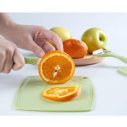 Juego de cuchillo y pelador de cerámica – Cuchillo pequeño y pelador de cocina premium para frutas y verduras, incluye cuchillo de cerámica, pelar a los hilos, tabla de cortar (verde)